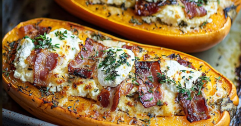 Butternut Farcie, Lardons et Chèvre Fondant